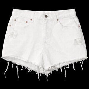 BDG Girlfriend High-Rise Distressed Off-White Raw Hem Shorts Size 32